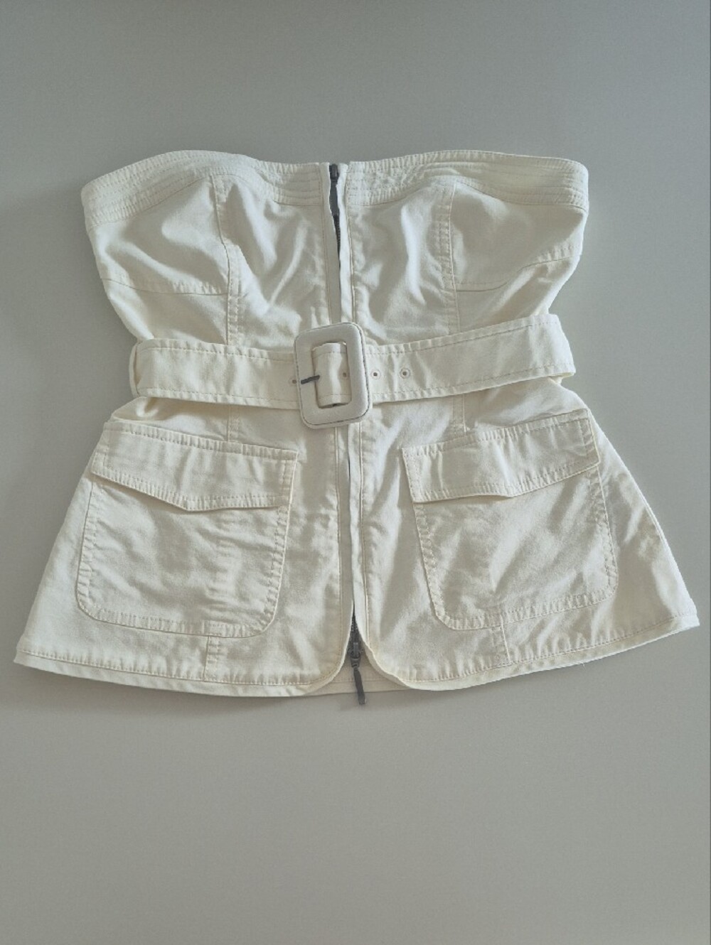 Simkhai Cotton Elettra Belted Bustier in Natural White, Size 4